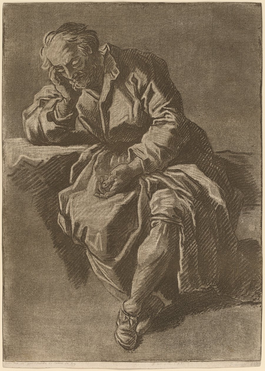 Siedzący starszy mężczyzna śpi autorstwa after Nicholas Henry Jeaurat de Bertry Jean Charles Francois