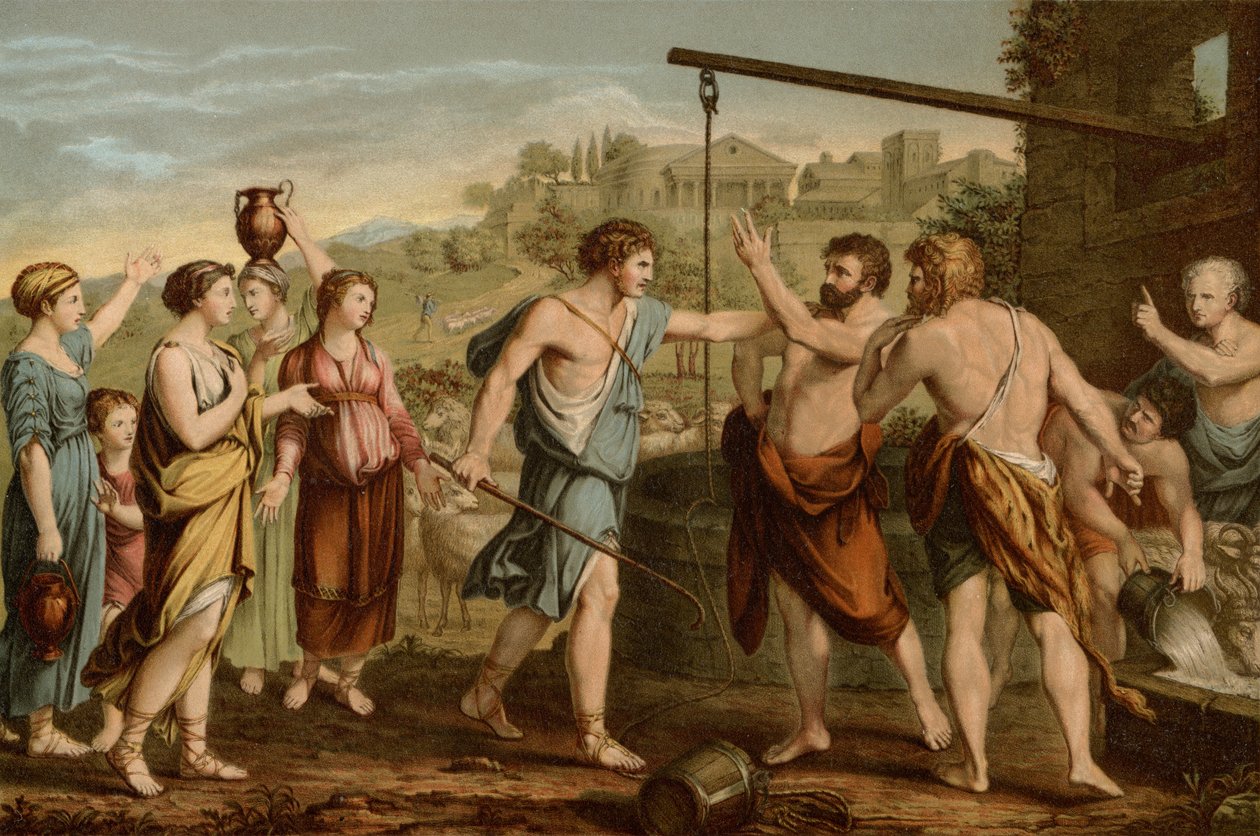 Mojżesz w obronie Córek autorstwa after Nicolas Poussin