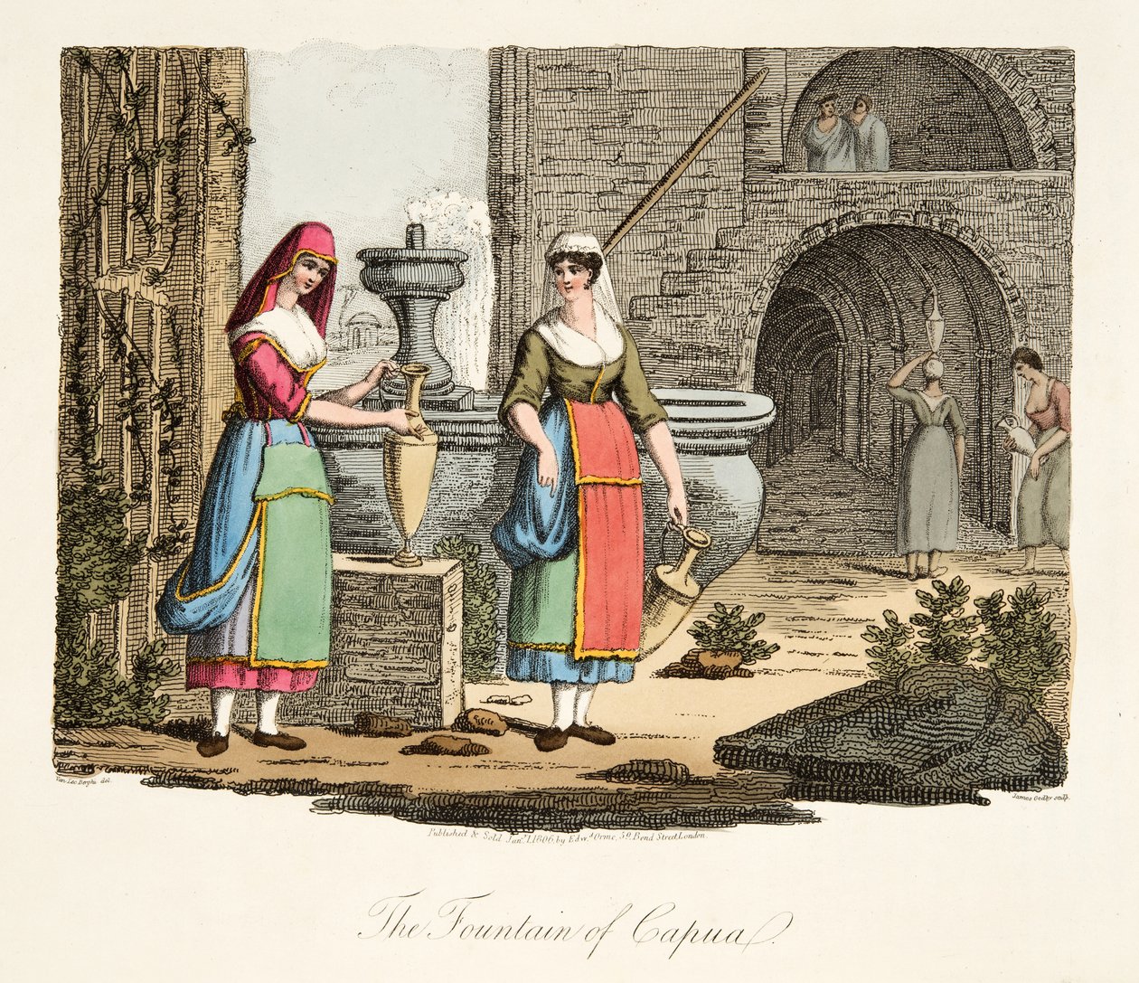 Fontanna Kapui, z włoskiej scenerii, przedstawiająca maniery, zwyczaje i zabawy różnych stanów Włoch, wyd. 1806 (grawerowanie ręcznie kolorowane) autorstwa after P. van Lerberghi