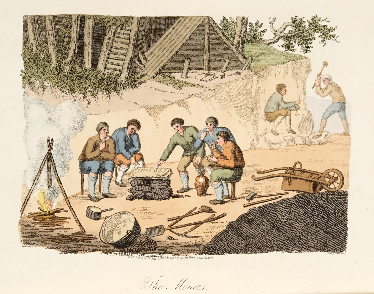 Kamieniołomy z Grisante, z włoskiego krajobrazu, reprezentujący maniery, zwyczaje i rozrywki różnych stanów włoskich, wyd. 1806 (grawerowanie ręcznie kolorowane) autorstwa after P. van Lerberghi