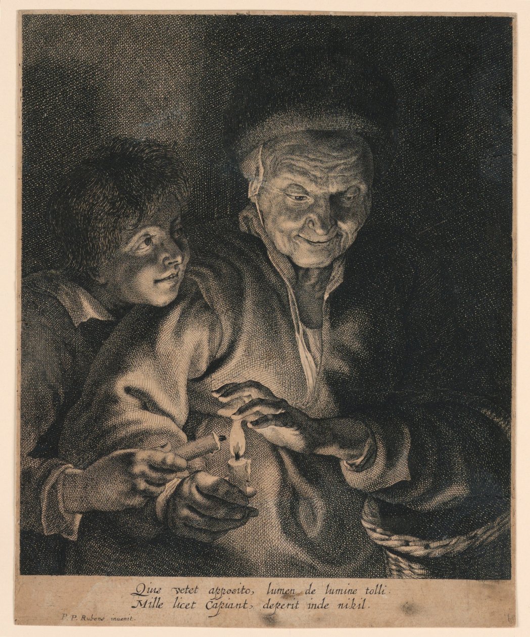 Stara kobieta i chłopiec ze świeczkami autorstwa after Peter Paul Rubens