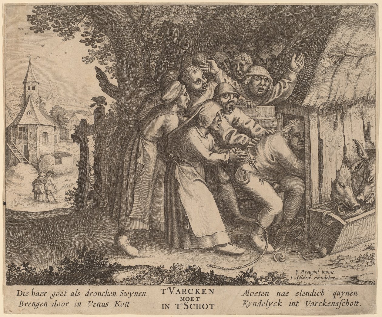 Pijak wepchnięty do chlewni autorstwa after Pieter Bruegel the Elder