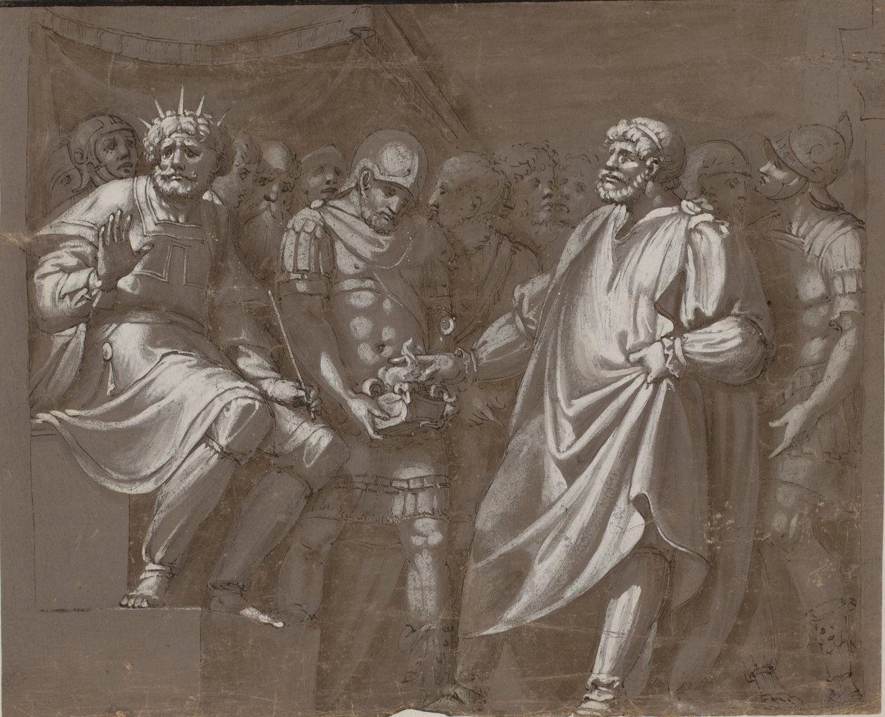 Mucius Scaevola przed Porsenną autorstwa after Polidoro da Caravaggio