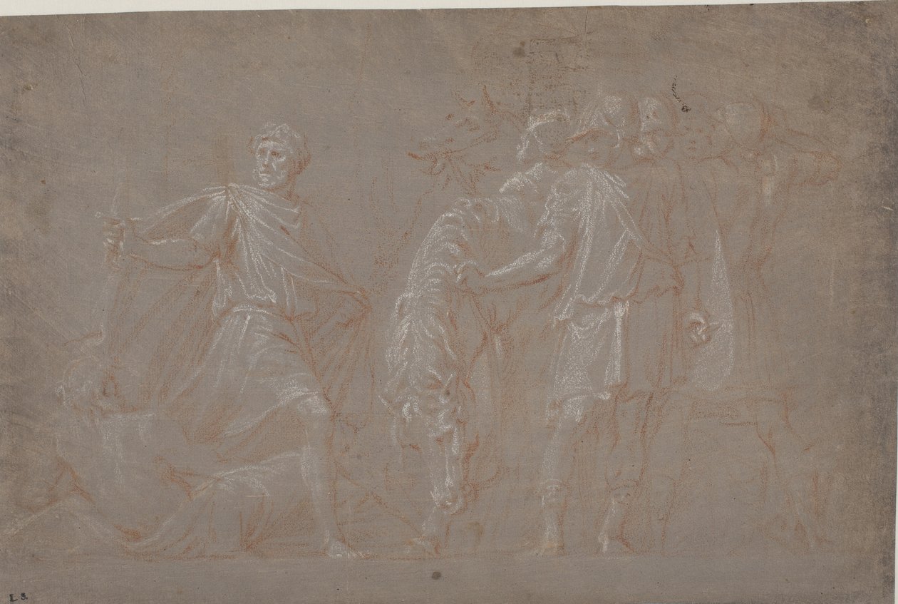 Mucius Scaevola przekracza Tyber autorstwa after Polidoro da Caravaggio