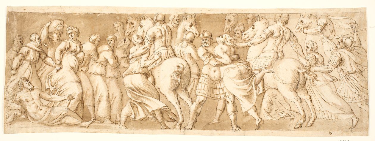 Gwałt na kobietach Sabine, lewa połowa autorstwa after Polidoro da Caravaggio