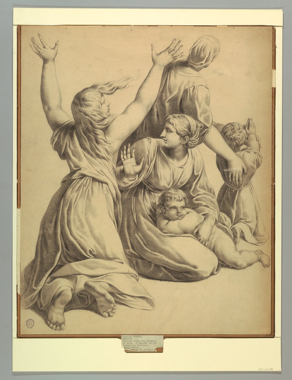 Grupa postaci z Incendio del Borgo . Rafaela autorstwa after Raphael