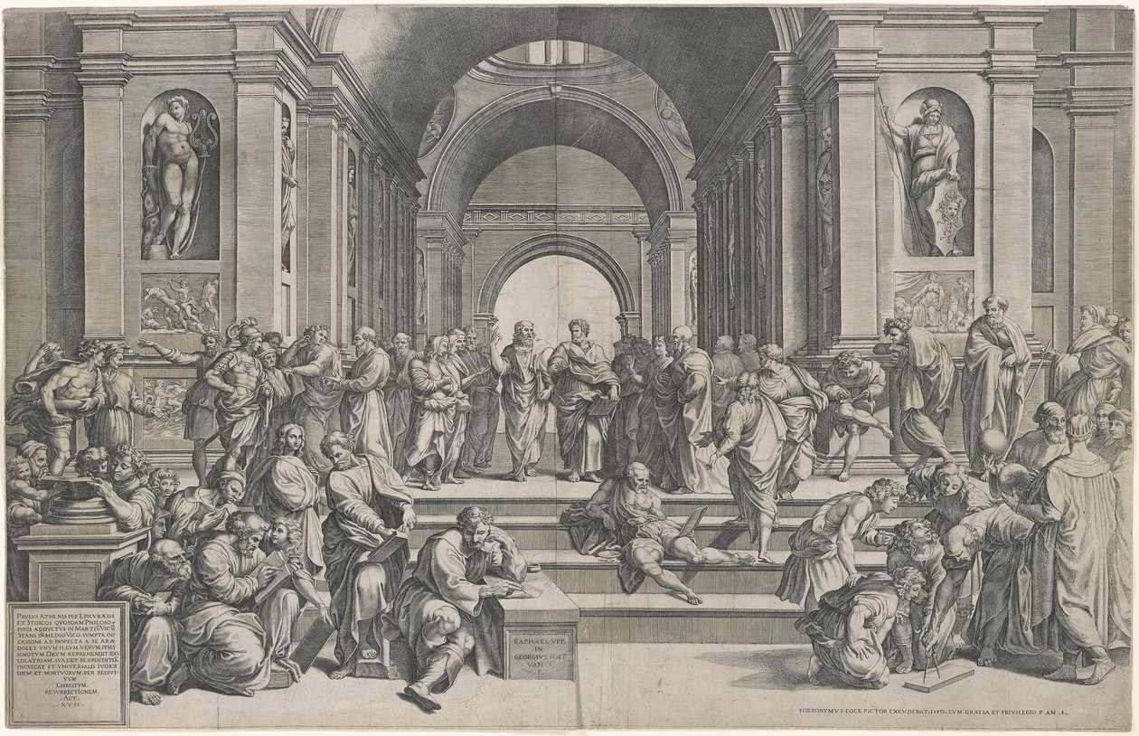 Szkoła Ateńska. Pub. 1550 autorstwa after Raphael