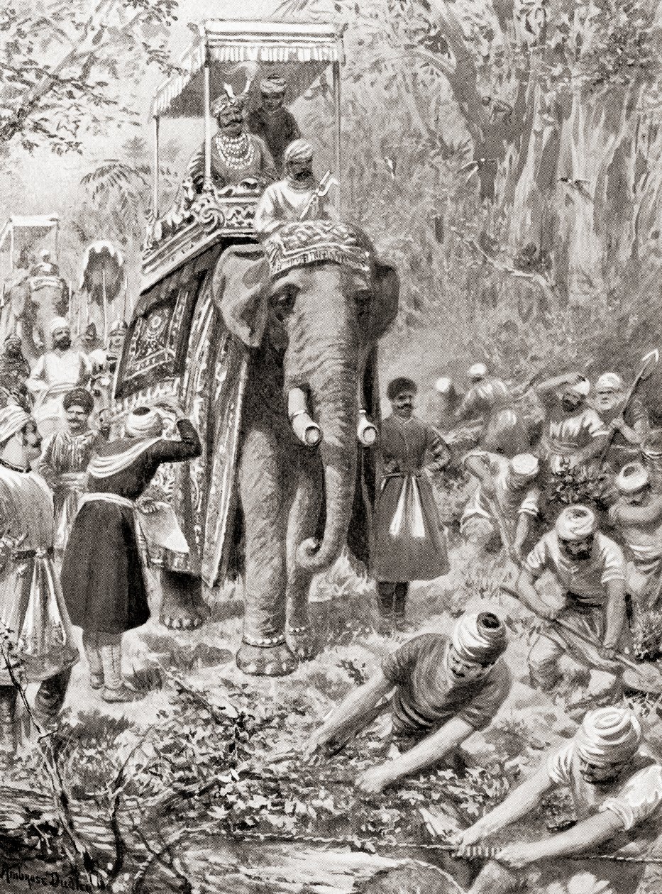 Inspekcja Sher Shah Suris Great North Road (obecnie The Grand Trunk Road), z Hutchinsons History of the Nations, wyd. 1915 autorstwa after Robert Dudley