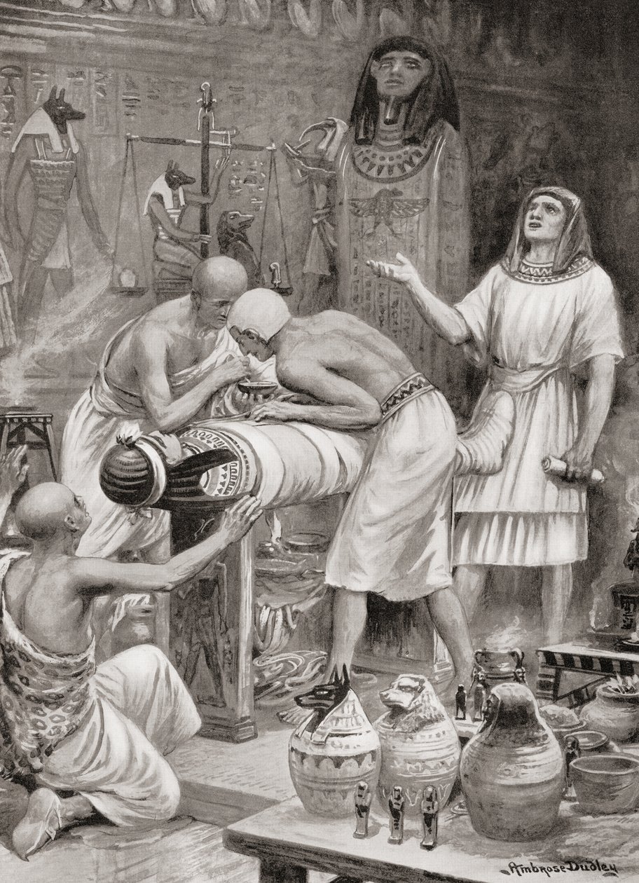 Balsamowanie ciała w starożytnym Egipcie, z Historii Narodów Hutchinsonów, wyd. 1915 autorstwa after Robert Dudley