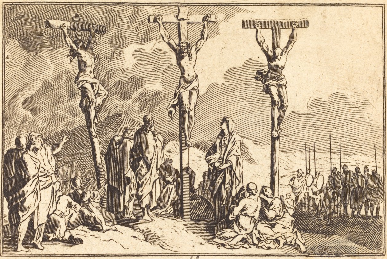 Dziewica, św. Jan i Maria Magdalena u stóp krzyża autorstwa after Sébastien Le Clerc I