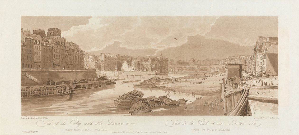 Widok na miasto z Luwrem. 1802; Płyta 3 z Widoków w Paryżu, tom Emanuela autorstwa after Thomas Girtin