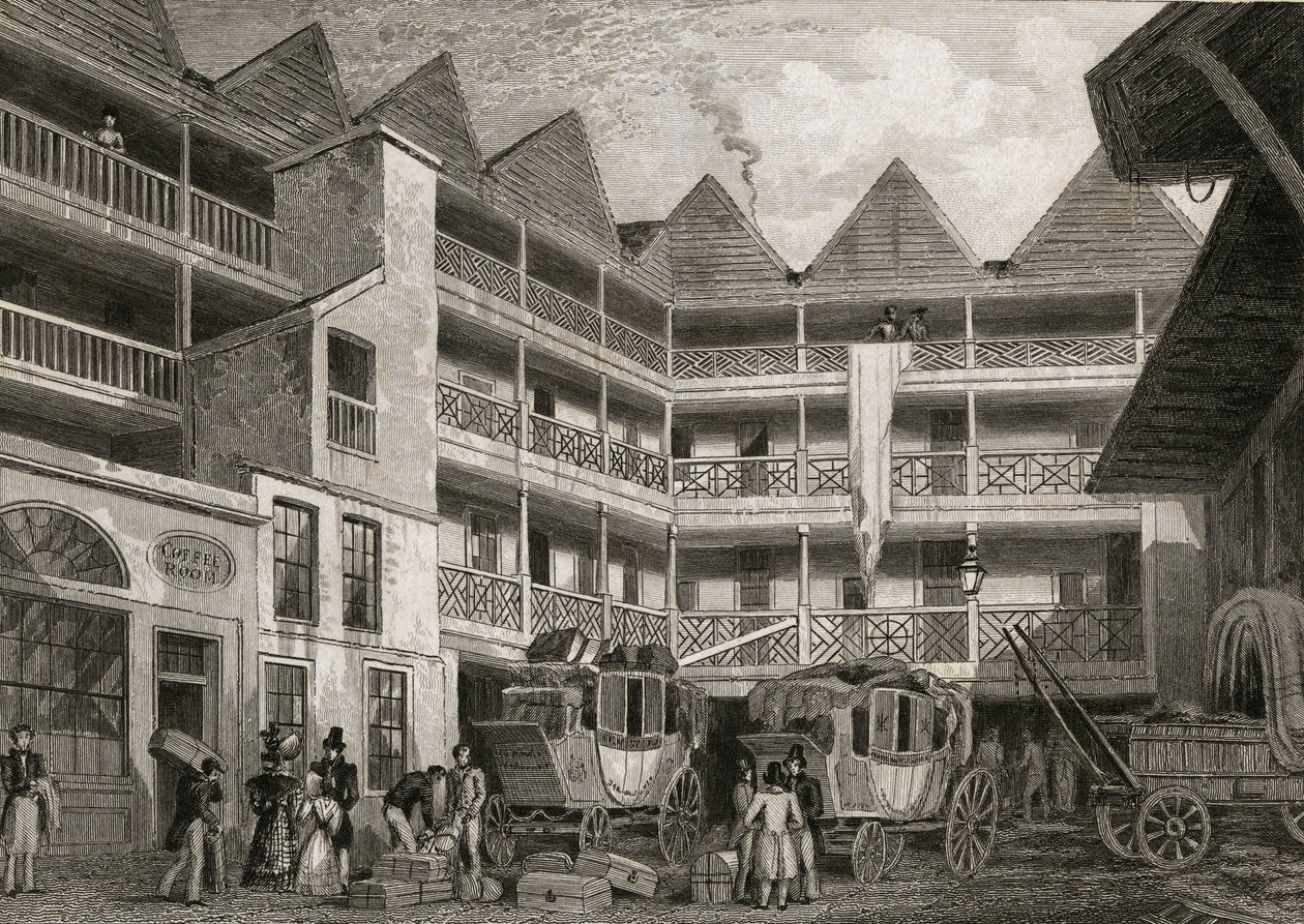 The Old Bull and Mouth Inn, St Martins-le-Grand, 1831 autorstwa Thomas Hosmer after Shepherd