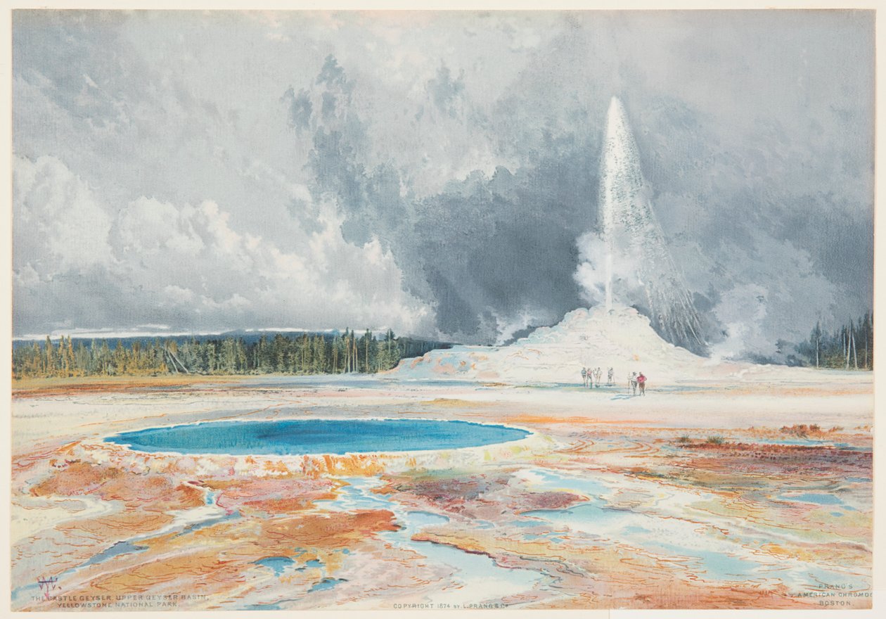 Gejzer zamkowy, dorzecze górnego gejzeru, Park Narodowy Yellowstone autorstwa after Thomas Moran