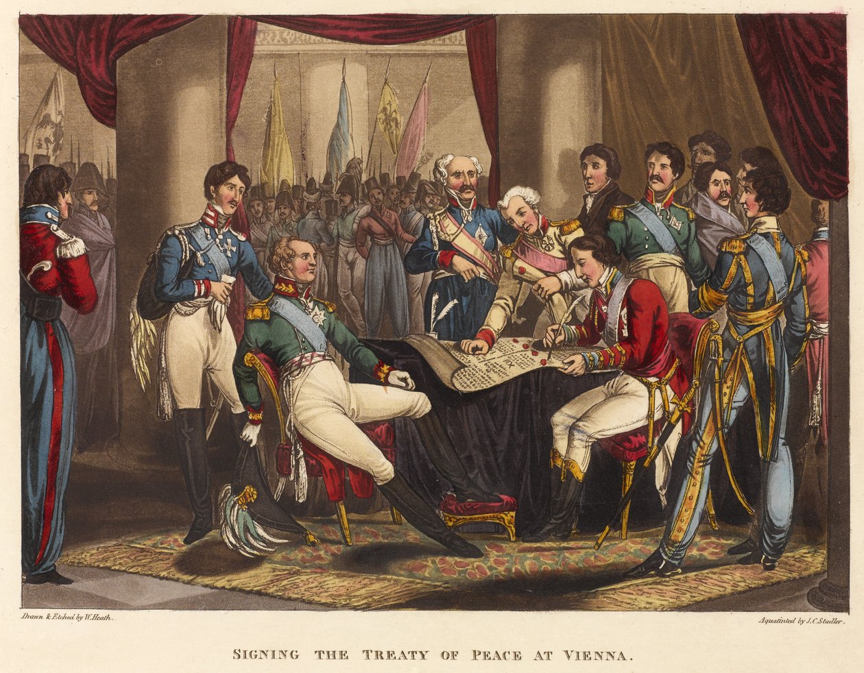Podpisanie traktatu pokojowego w Wiedniu, 1818 (kolorowa akwatinta) autorstwa after William Heath