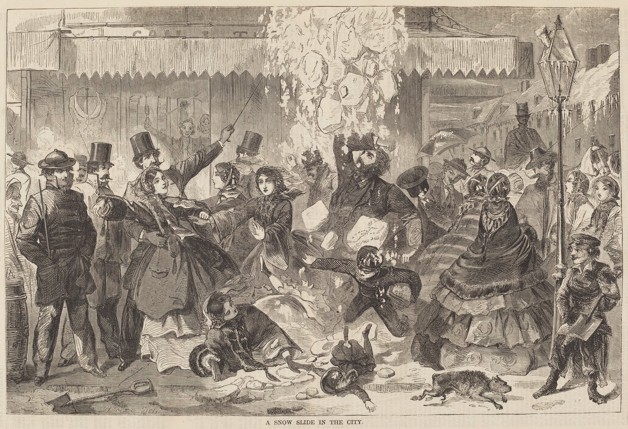 Śnieżna zjeżdżalnia w mieście autorstwa after Winslow Homer