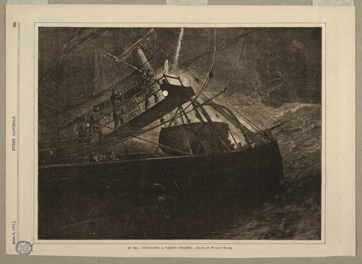 Na morzu - sygnalizacja przejeżdżającego parowca autorstwa after Winslow Homer
