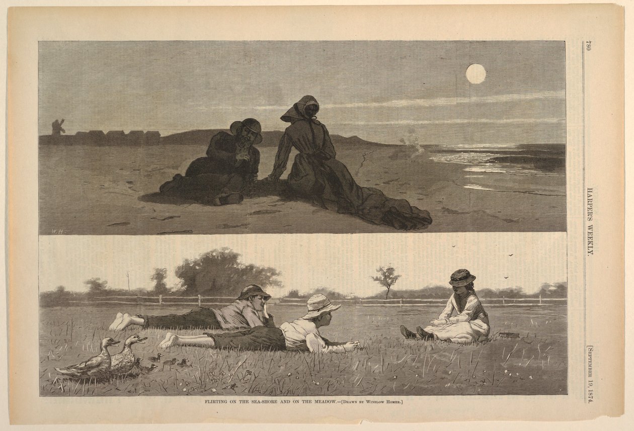 Flirtowanie nad brzegiem morza i na łące autorstwa after Winslow Homer