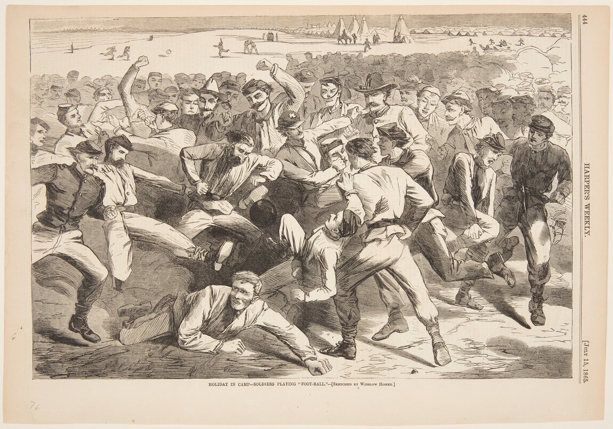 Wakacje na obozie – Żołnierze grający w piłkę nożną autorstwa after Winslow Homer
