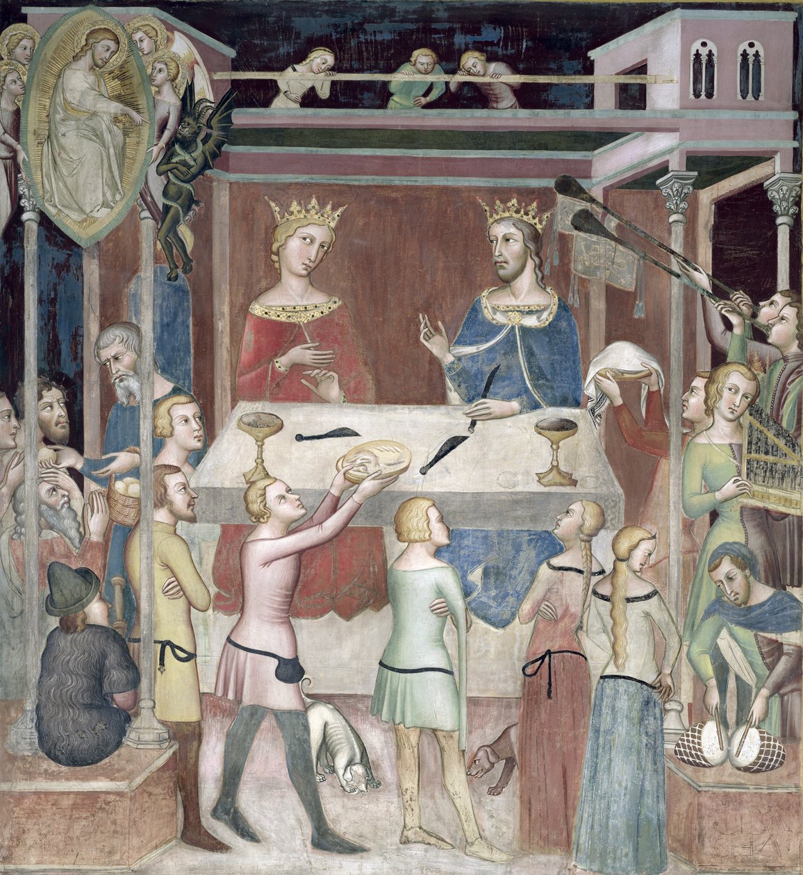 Szatan prosi Boga, by skusił Hioba, 1356-67 autorstwa also Manfredi de Battilori Bartolo di Fredi