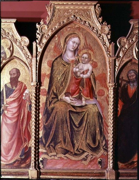 Ołtarz Gerarda Cossassi degli Assi, fragment środkowego panelu przedstawiający Madonnę z Dzieciątkiem na tronie (olej na panelu) autorstwa also Manfredi de Battilori Bartolo di Fredi