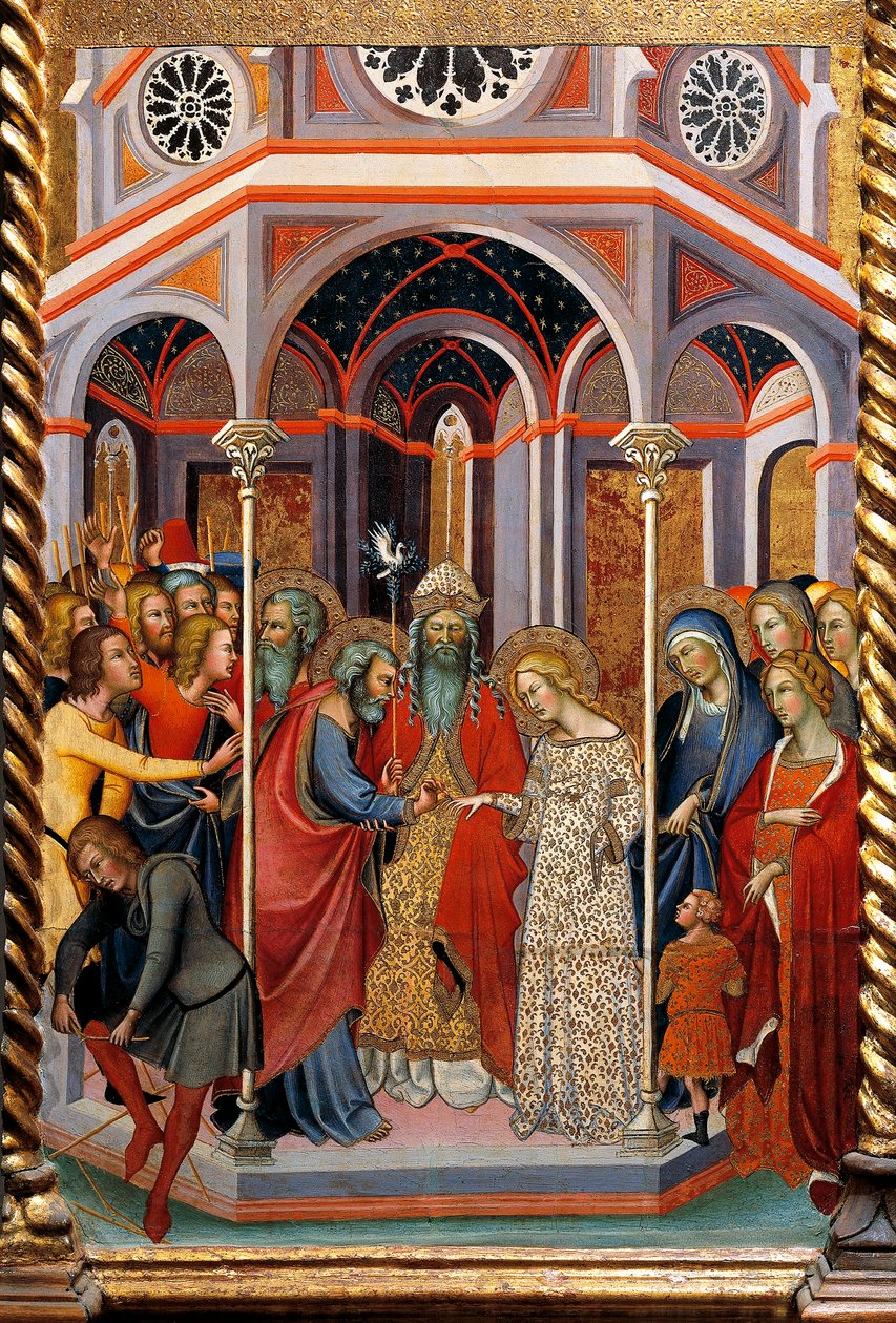 Wesele Dziewicy, fragment Ołtarza przedstawiający Historie Dziewicy Bartolo di Fredi (1330-1410) autorstwa also Manfredi de Battilori Bartolo di Fredi