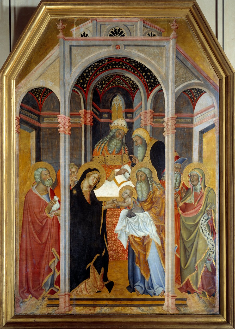 Prezentacja w świątyni Malowidło na drewnie Bartolo di Fredi (1330-1410) XIV-wieczne słońce. 1,9x1,25 m² autorstwa also Manfredi de Battilori Bartolo di Fredi
