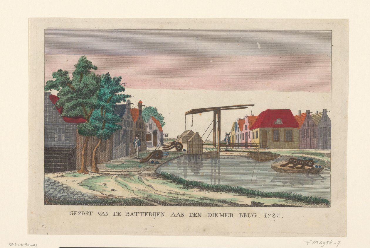 Bateria w Diemerbrug, 1787 Widok baterii na Diemer Bridge 1787 (tytuł na obiekcie) Baterie wokół Amsterdamu w 1787 r. (kopie niemieckie) (tytuł serii) autorstwa anonymous (attributed to)