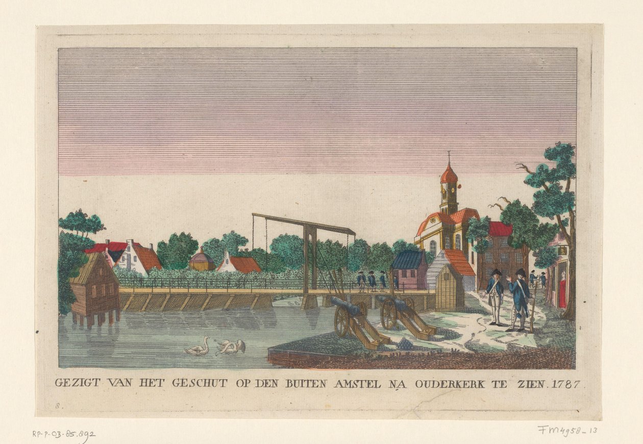 Bateria w Ouderkerk, 1787 Widok artylerii na den Buiten Amstel za Ouderkerk na wystawie 1787 (tytuł na obiekcie) Baterie wokół Amsterdamu w 1787 r. (kopie niemieckie) (tytuł serii) autorstwa anonymous (attributed to)