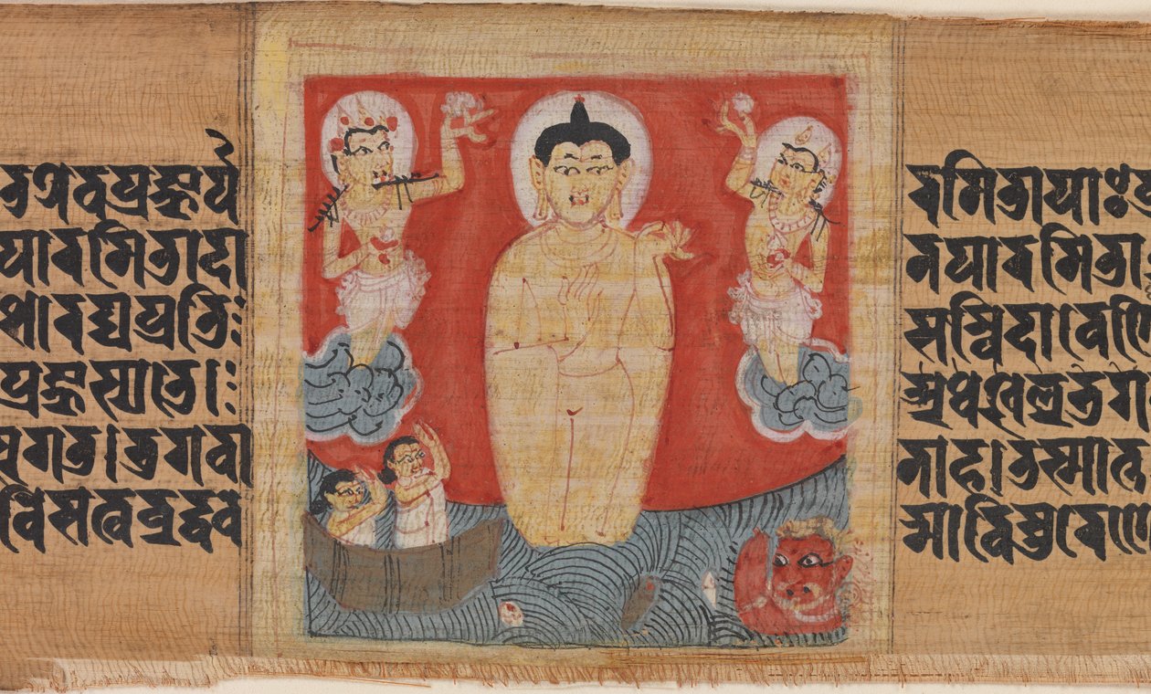 Budda dający bezpieczeństwo (Abhayananda) marynarzom, liść z rozproszonej Pancavimsatisahasrika Prajnapramita autorstwa anonymous 