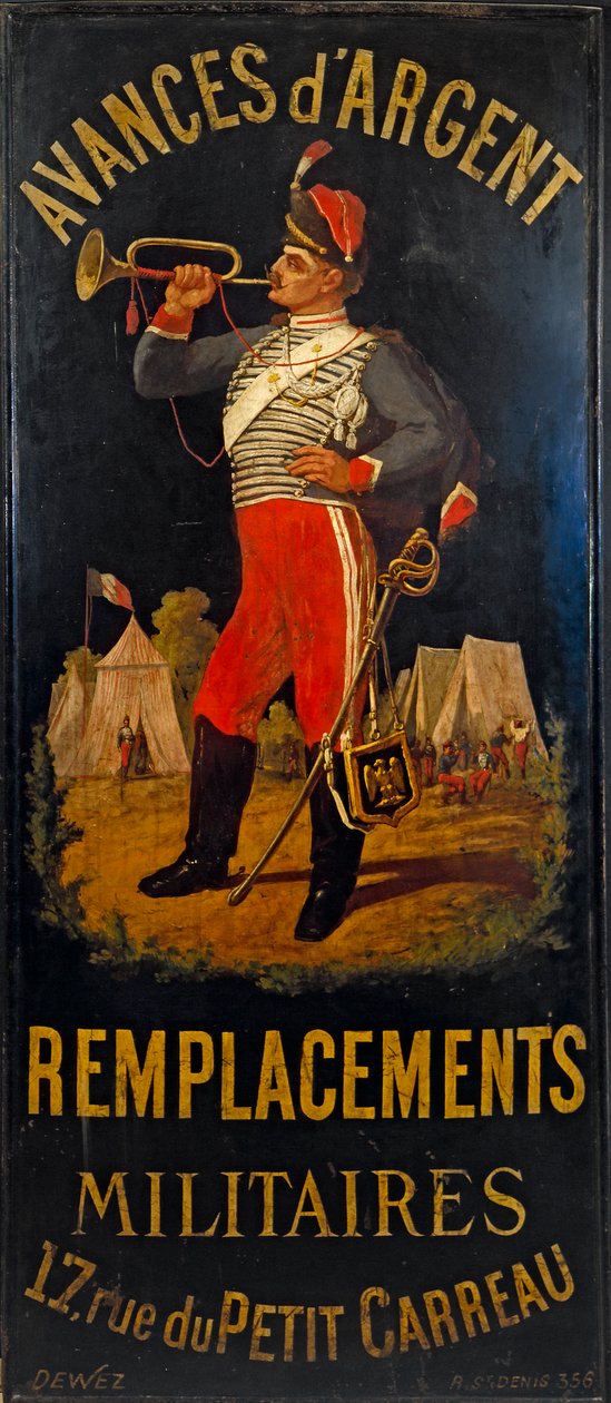 Francuski: Au hussard. Znak zastępczego biura wojskowego. 17 rue des Petits- Carreaux, 11. dzielnica, Paryż autorstwa anonymous 