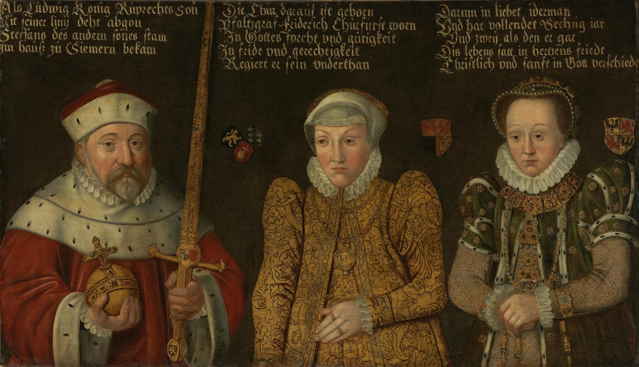 Niemcy: Portret elektora Palatynatu Fryderyka III (1515-1576) z żonami Marią von Brandenburg-Kulmbach i Amalią von Neuenar autorstwa anonymous 