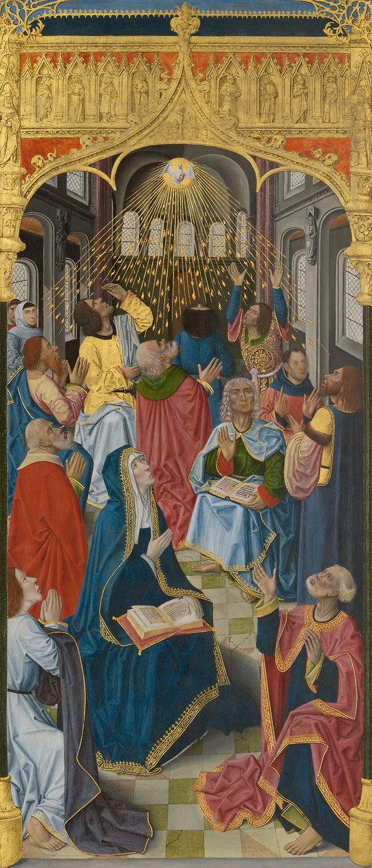 Panele z ołtarza głównego w Charterhouse of Saint-Honoré, Thuison-les-Abbeville: Zesłanie Ducha Świętego autorstwa anonymous 
