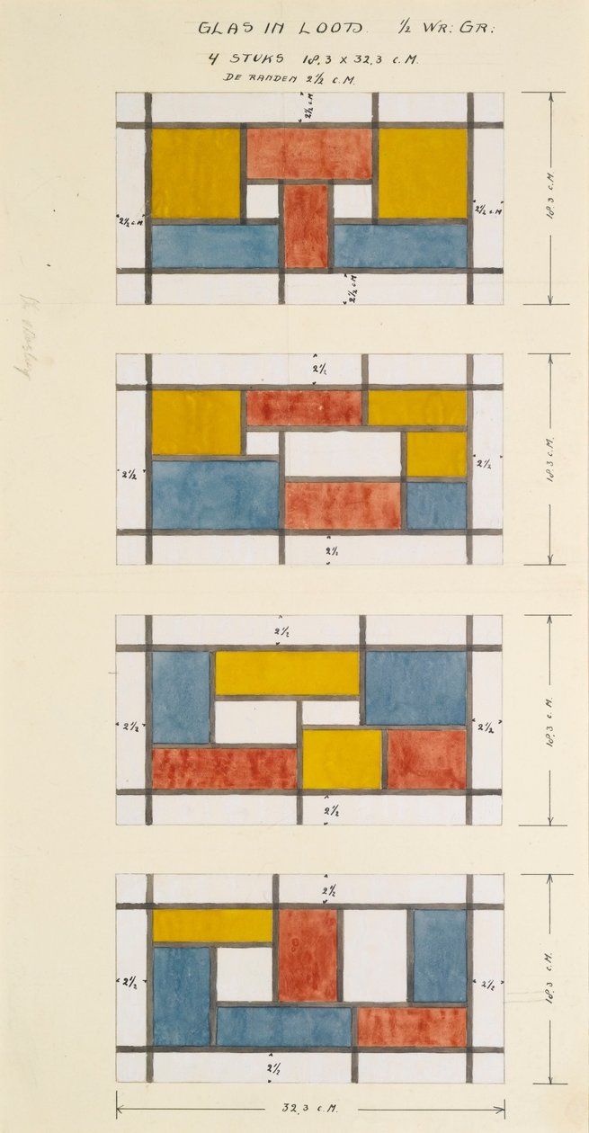 Projekt dla czterech witraży autorstwa Theo van Doesburg