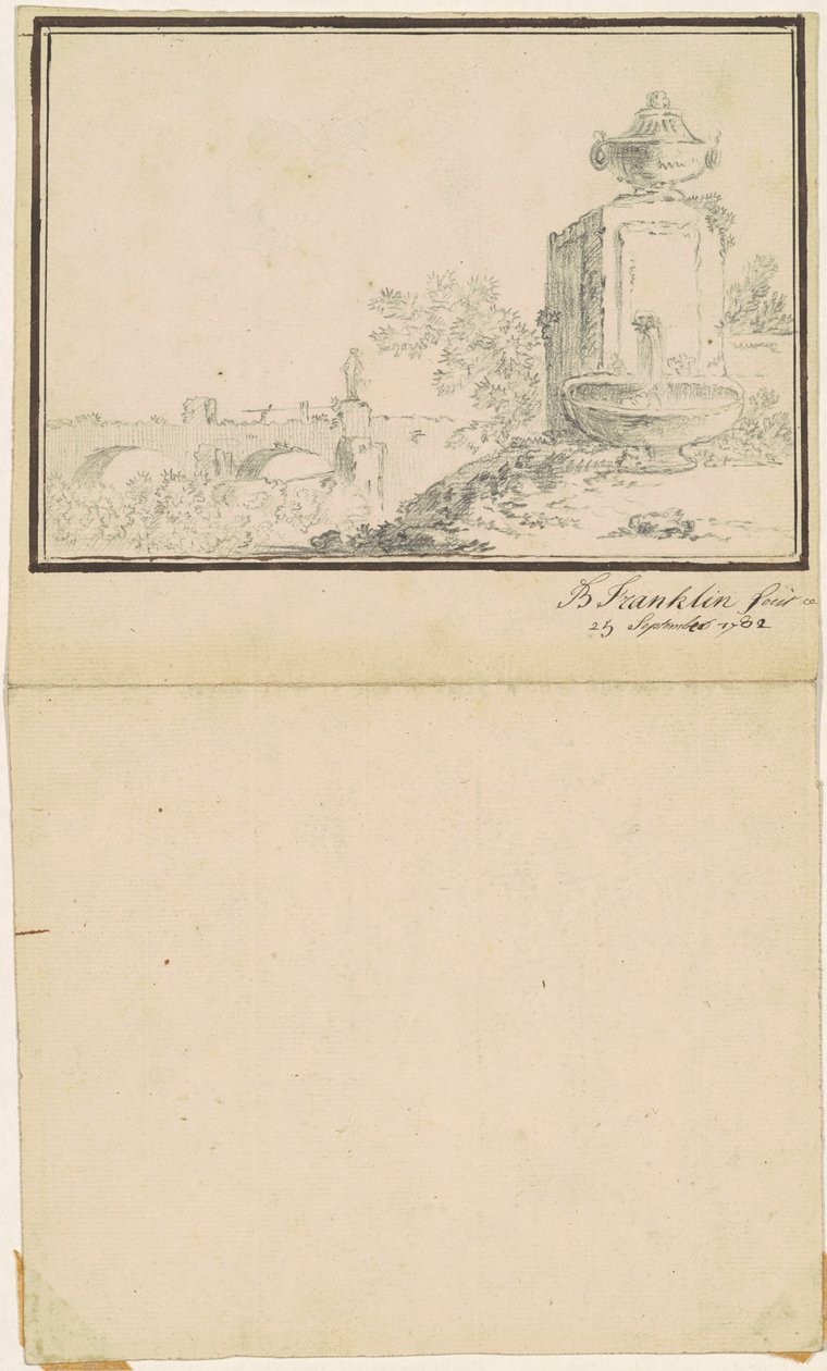 Krajobraz z fontanną autorstwa attributed to Benjamin Franklin Bache