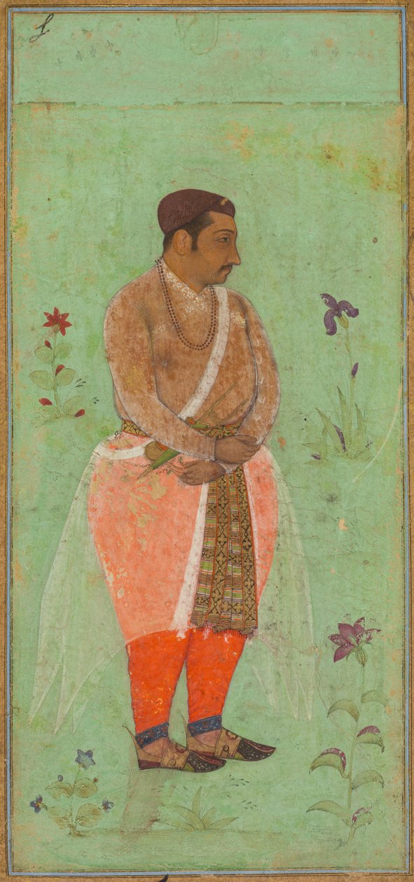 Portret Suraj Singh Rathor, Raja of Marwar i wuja Shah Jahana: strona z albumu księcia Khurrama autorstwa attributed to Bishandas