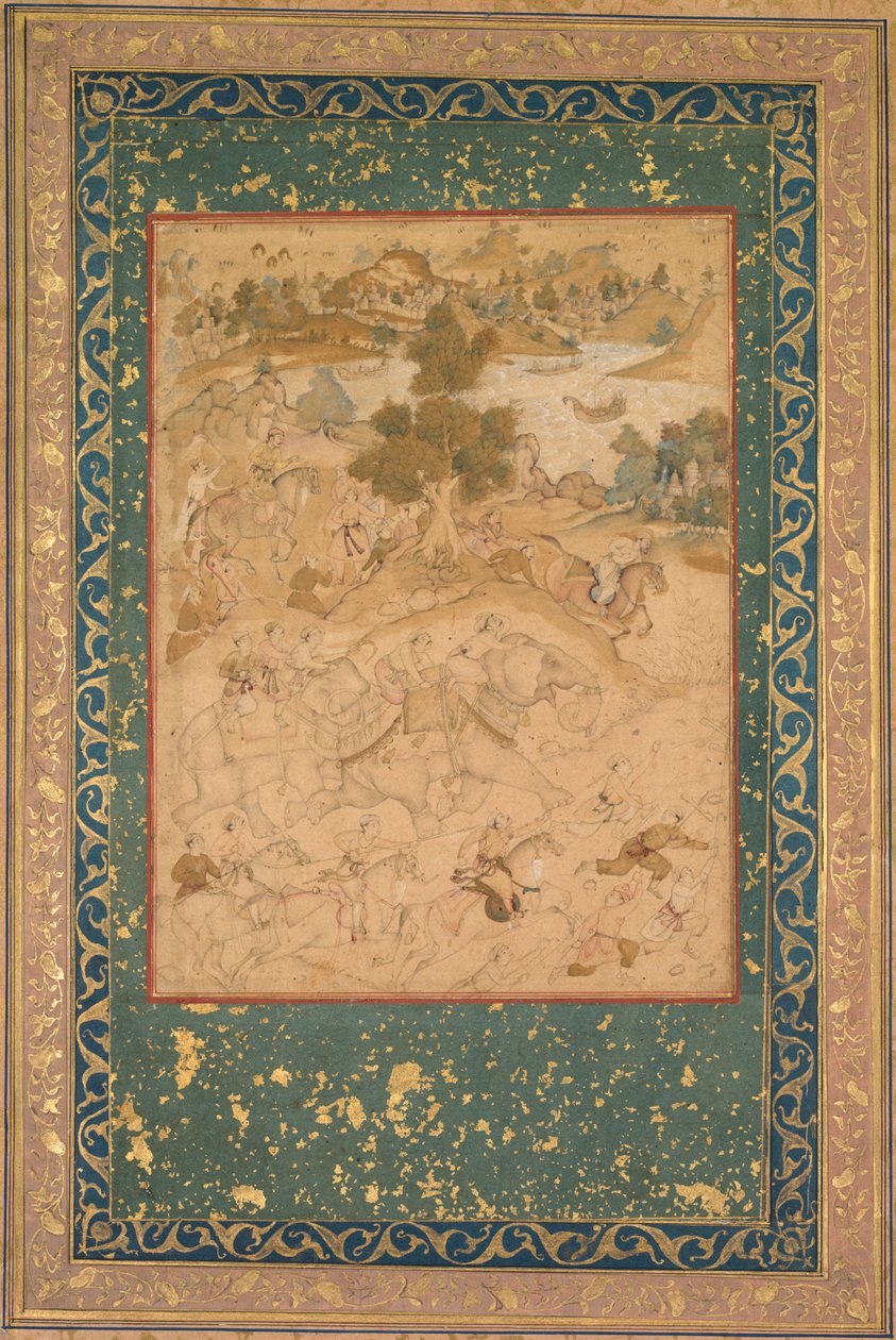 Akbar nadzorujący schwytanie dzikich słoni w Malwa w 1564 r., malowanie 90 z Akbar-nama (Księga Akbara) Abu