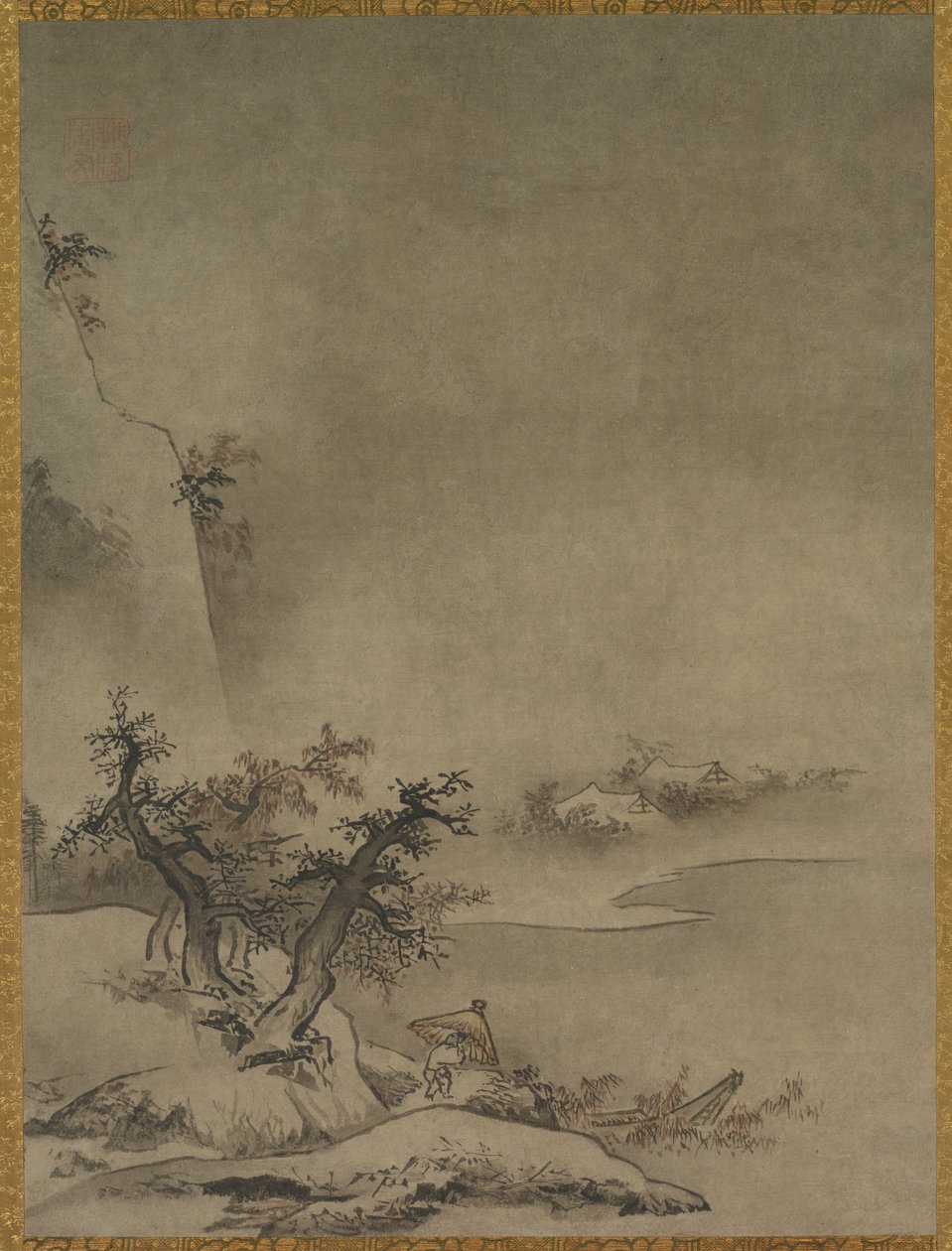 Chiński sługa spacerujący w deszczu autorstwa attributed to Gakuō Zōkyū