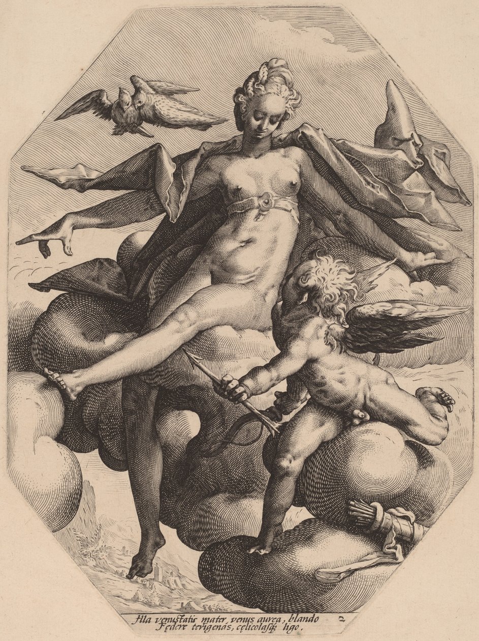 Wenus i Kupidyn autorstwa attributed to Jacob Matham, after Hendrick Goltzius