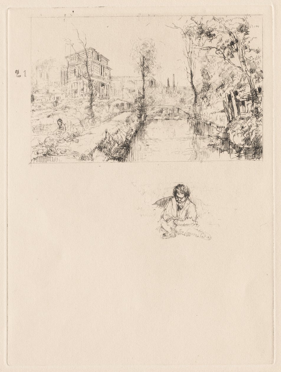 [Pejzaż z mostem i dzieckiem] autorstwa attributed to Jean Louis Richter