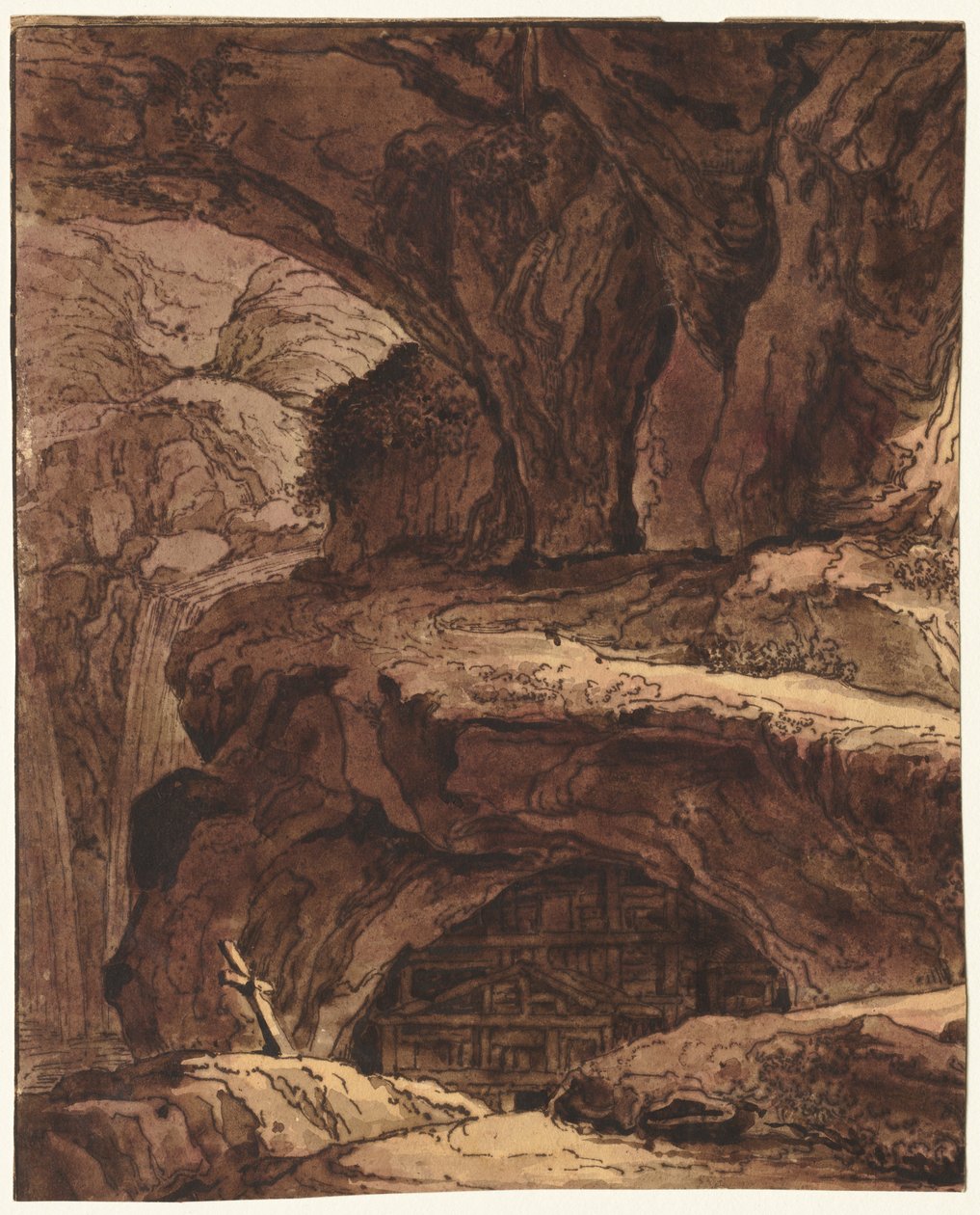 Skalisty krajobraz z kaplicą w jaskini autorstwa attributed to Johann Martin von Rohoden