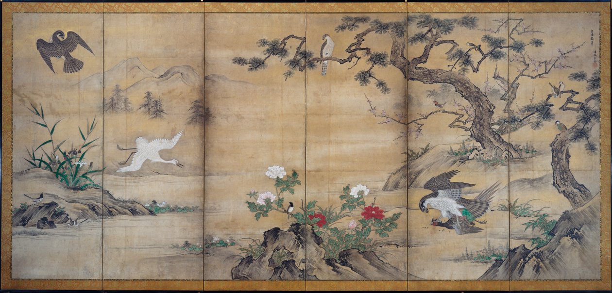 Ptaki i Kwiaty autorstwa attributed to Kano Shōei
