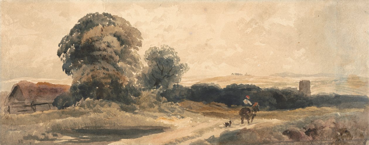 Wiejska droga z podróżnikiem na koniu autorstwa attributed to Peter DeWint