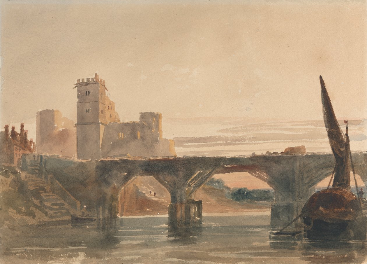 Zamek Chepstow z mostu autorstwa attributed to Peter DeWint