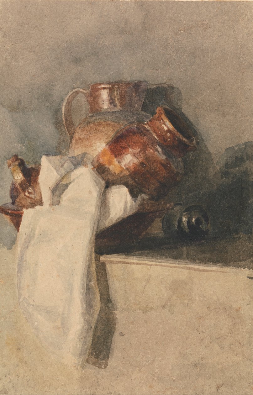 Martwa natura z dzbanami na półce autorstwa attributed to Peter DeWint