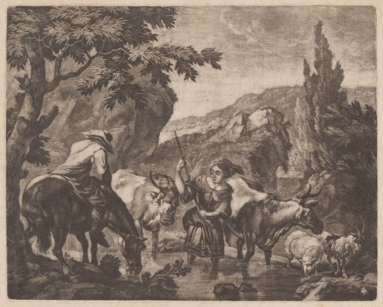 Bydło brodzące w strumieniu autorstwa attributed to Robert Robinson,after Nicolaes Pietersz Berchem