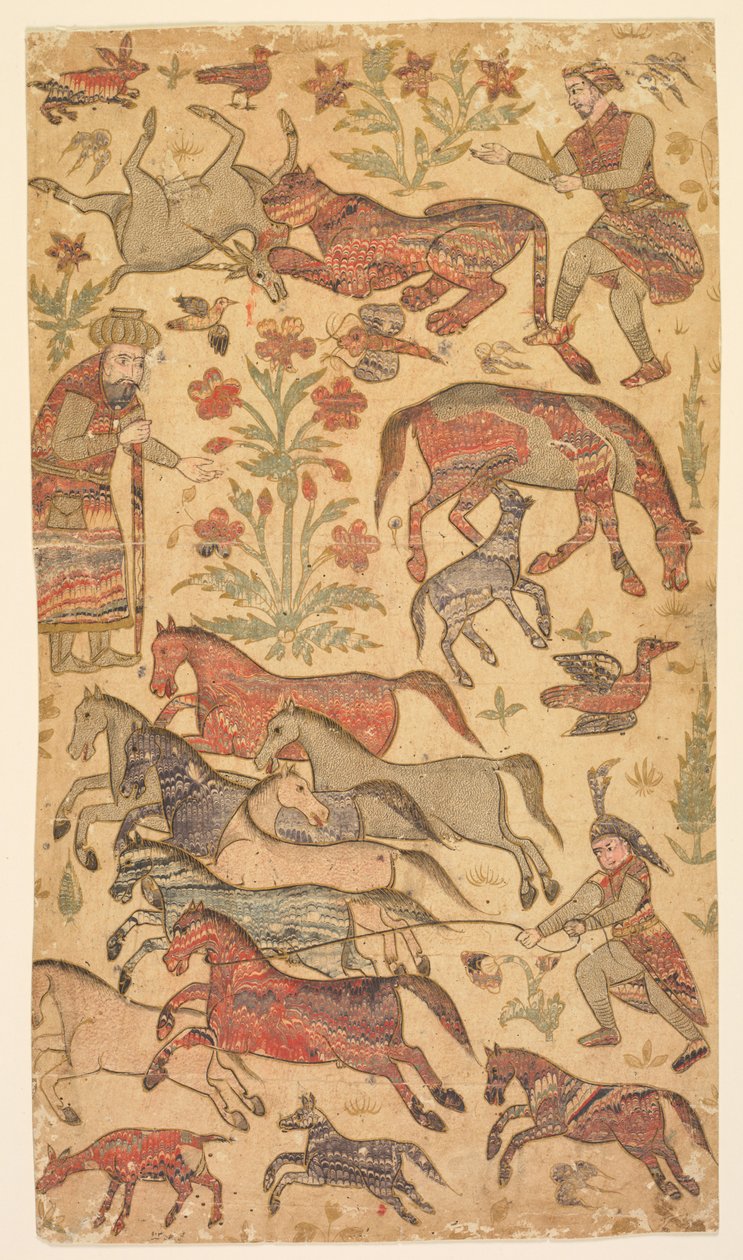 Marmurkowy obraz Rustama łapiącego Rakhsh autorstwa attributed to Shafi