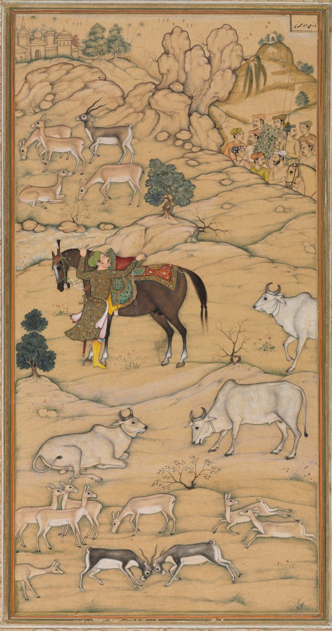 Akbar dosiadający konia; strona z Chester Beatty Akbar Nama (Historia Akbar) autorstwa attributed to Sur Das Gujarati