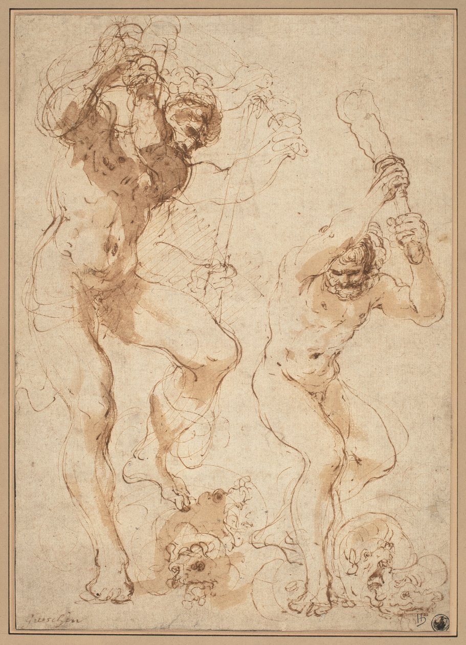 Herkules zabija Hydrę autorstwa called Guercino Giovanni Francesco Barbieri