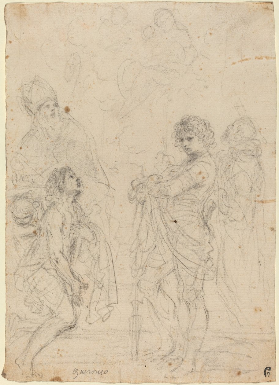 Madonna z Dzieciątkiem ze świętymi Gimignano, Janem Chrzcicielem, Jerzym i Piotrem Męczennikami autorstwa called Guercino Giovanni Francesco Barbieri