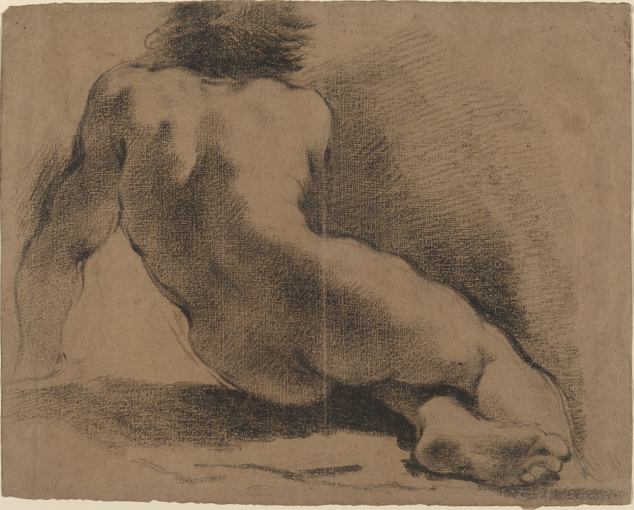 Siedzący nagi chłopiec widziany z tyłu autorstwa called Guercino Giovanni Francesco Barbieri